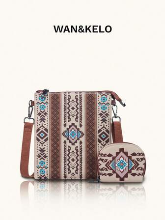 2pcs/Set Bohemian Style Lightweight Portable Vintage Crossbody Shoulder Bag, Suitable For Vacation Travel And Gift
