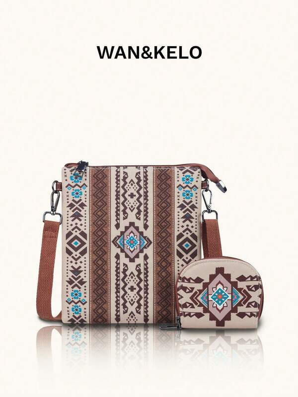 2pcs/Set Bohemian Style Lightweight Portable Vintage Crossbody Shoulder Bag, Suitable For Vacation Travel And Gift