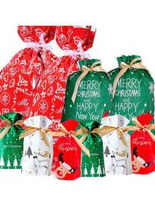 7 Stück Weihnachts-Geschenkbeutel in 7 Stilen, Weihnachtsgeschenktüten, Weihnachtsparty-Bevorzugungstaschen, Süßigkeiten-Beutel mit Schleifen-Verschluss. Weihnachtsgeschenktüten mit Kordelzug (das tatsächliche Objekt hat Vorrang). Weihnachtsdekoration, Raumdekoration Winter