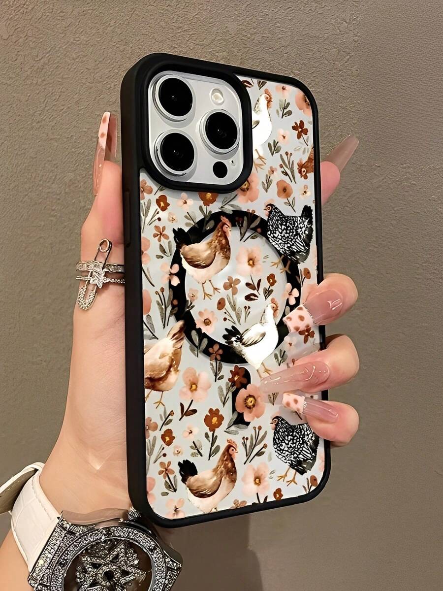 This Adorable Magnetic Case Features A Chick Nestled Among Flowers. It's Lightweight, Drop-Resistant, And Stylishly Designed For Girls. It's Suitable For IPhone 17, 17 Air, 17 Pro, 17 Pro Max, 16, 15, 14 Pro Max, 13, 12, 11 Plus, And The Galaxy S22/S23/S24/25 Ultra/FE+. It's A Shockproof Acrylic Cover For Smartphones, A Protective Magnetic Case For Cell Phones, And An Aesthetic Resistance Case. - 彩色 - 查看 1