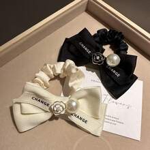 Coletero con lazo estilo coreano, elegante y versátil, con perla, accesorio para el cabello