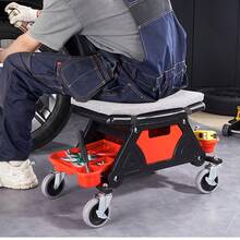 Taburete mecánico, asiento mecánico rodante de capacidad de 300 libras con ruedas de 4 pulgadas, con tres bandejas de herramientas deslizables y cajón, asiento de rodillo resistente para el hogar, garaje, bricolaje automotriz - 300 libras - Ver 9