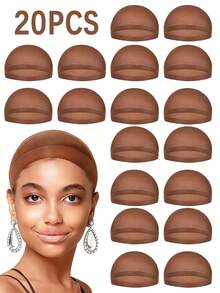 200 pezzi Cuffie per parrucche marroni - Reti per capelli elastiche e antiscivolo, cuffie per parrucche in nylon traspiranti a estremità chiusa, ideali come set regalo di Natale per donne e uomini