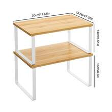 Spice Rack, Set Of 2 Cupboard Shelf Organiser, Expandable Kitchen Shelf Organiser, Stackable Spice Holder, Metal And Engineered Wood, White And Natural - Brown - View 2