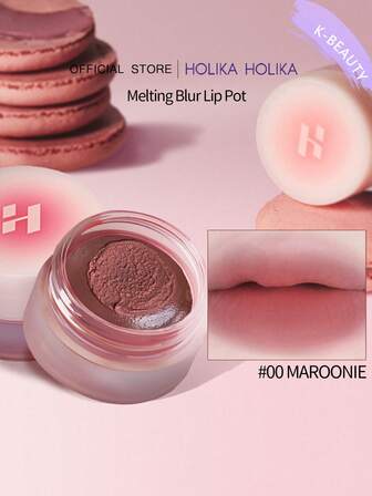 HOLIKA HOLIKA 融化模糊唇膏 00 MAROONIE，裸色桃色、暗沉珊瑚色、玫瑰茶色、搅打慕斯、空气柔粉、模糊天鹅绒、半哑光光泽、不干燥配方、渐变唇色、口袋大小罐子、全天通勤、快速化妆、韩国美容、韩国彩妆、5 克/0.17 盎司。