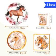 10pcs Gold Rim Floral Horse Design Disposable Plates, Napkins And Cups, Suitable For 10 Guests, One-Time Paper Plates Party Supplies For Birthday Party, Family Picnic - Multicolor - View 2
