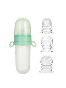 4pcs Baby Multifunctional Silicone 1pc Squeeze Feeding Bottle With Handle & 3pcs Elastic Mesh Bag - Green - View 10