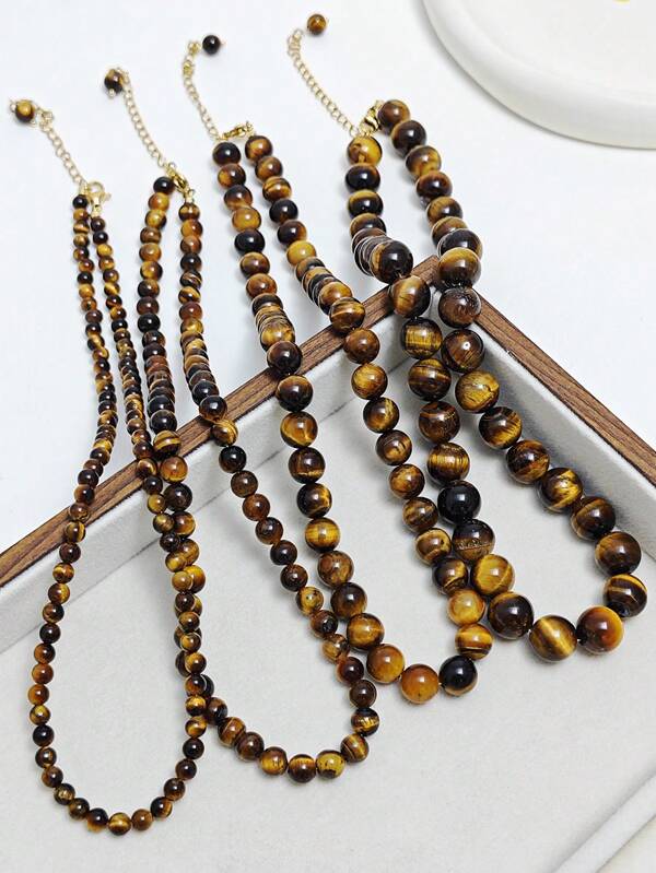 1 peça colar de pedra natural estilo Maillard (colar), colar francês retrô olho de tigre natural outono e inverno nova corrente de suéter corrente de clavícula da moda, adequado para mulheres/casais/meninas uso diário/festa/namoro/compras, fortuna e espíritos malignos, aumentam a autoconfiança pedras preciosas de energia