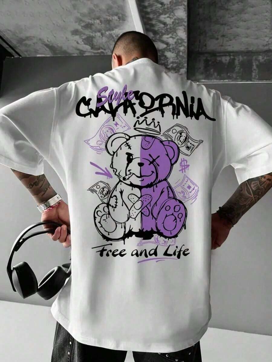 Men's Adult/Children's Casual Streetwear Premium Cotton Fashion Bear California Style Dollar Money - 白色 - 查看 1
