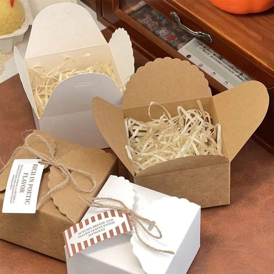 10pcs INS Style Solid White & Brown Kraft Paper Square Double-Insert Gift Boxes, Packaging Boxes, DIY Doll Gift Boxes, Candy Boxes With Hemp Rope, Suitable For Weddings, Bridal Showers, Birthdays, Christmas, New Year And Party Gift Wrapping - Multicolor - View 1