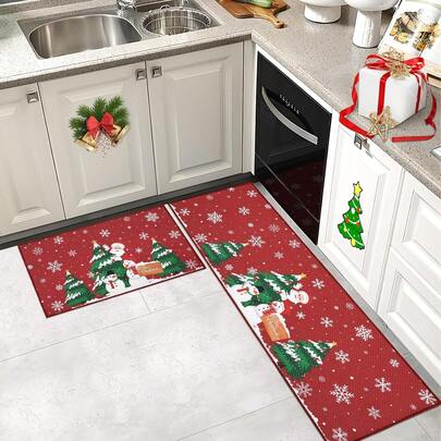 Christmas Kitchen Mat Set Of 2 Non Slip Door Mats Welcome Mats For Front Door Floor Mats Outdoor Decor Welcome Mat Stain Resistant Room Decor Carpet For Entrance 40*60 Cm+40*120cm