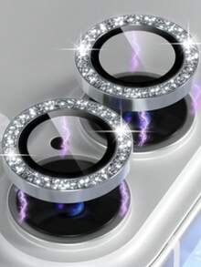 一套闪光钻石水钻相机镜头保护膜，适用于 12/12 Mini/12 Pro/12 Pro Max、 13/13 Mini/13 Pro/13 Pro Max、 11/11 Pro/11 Pro Max、 14/14 Puls/14 Pro/14 Pro Max、 15/15 Puls/15 Pro/15 Pro Max，镶嵌仿钻装饰相机盖钢化玻璃保护膜，彩色仿钻 - 銀色 - 查看 10