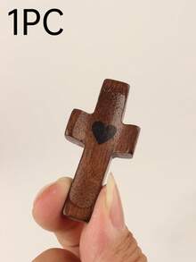 1件胡桃木心形十字架教堂复活节拇指挂件，精致木雕工艺，情侣礼物/宗教收藏/钥匙扣装饰品 - 胡桃木色 - 查看 8
