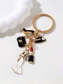 Women's Luxury Key Chain - High-Heel Shoe Design, Gold-Tone, Perfect Gift For Her On Weddings, Birthdays, Or Other Special Occasions; Elegant Purse Charm With Stylish Accessories, High-Heel, Lipstick, Bow, And Hat-Themed Pendants (Black/White/Red Accents) - Fashionable Women's Jewelry,Gifts For Ramadan, Valentine's Day, And Easter - Multicolor - View 5