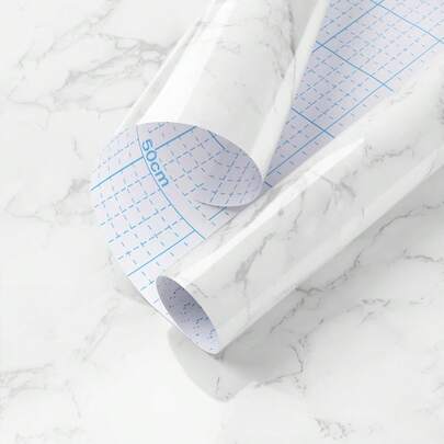 A Roll Of White-Gray Marble Wallpaper, Peel And Stick, Suitable For Kitchen, Cabinets, Wall Decoration, Desktop Splash Boards And Dresser Renovation, Durable And Removable.