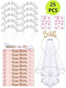 25 Stück/13 Stück Junggesellinnenabschied Party Zubehör Set (1 Stück Braut Schärpe + 10 Stück Brautjungfer Schärpen + 1 Stück Junggesellinnenabschied Schleier + 1 Stück Braut Krone + 10 Stück Brautjungfer Kronen + 2 Stück Junggesellinnenabschied Aufkleber) Junggesellinnenabschied Dekorationen Zubehör