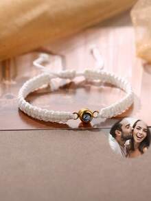 Customized New Projection Bracelet, Stainless Steel Round Photo Bracelet, Customized Colorful Woven Projection Bracelet, Adjustable, Christmas Gift - Gold - View 6