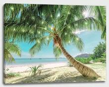 Impresión de arte de pared en lienzo de Navidad 2025 de 12" X 16" con temporizador | Diseño con iluminación LED - Playa Palmera - Ver 6