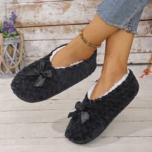 Women's Soft Thick Lined Slippers, Breathable Fabric, Dual-Color Minimalist Design, Lightweight Non-Slip Sole, Casual Indoor/Home/Office Slippers, Suitable For Men & Women, Easy To Clean, Machine Washable, Great Christmas Gift For Mom - Black - View 4