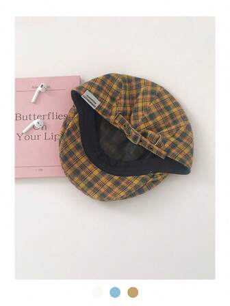 1pc Plaid Canvas Newsboy Cap, Reversible Checkered Peaked Hat, Vintage Casual Beret Style, Suitable For Men And Women In Spring And Autumn