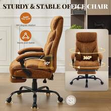 Silla de oficina grande y alta de 226 kg con reposapiés, silla ergonómica para juegos de cuero, con altura ajustable y reposabrazos abatibles, silla de escritorio reclinable para oficina en casa o juegos, color marrón - Marrón - Ver 6