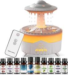 Essential Oil Diffuser: 550ml Water Drip Rain Humidifier Air Humidifier, Aroma Diffuser - Colors With Remote Control Timer, For Home And Office (White) - 白色的 - 查看 8