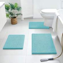 Aqua Blue Bathroom Rugs Sets 3 Piece Non Slip Extra Absorbent Plush Chenille Soft Washable Bath Mats For Home Bathroom Floor Use Ideal For Wet Surfaces And High Traffic Areas Comfortable And Quick Drying - 15x28長方形x2U形x1 - 查看 2