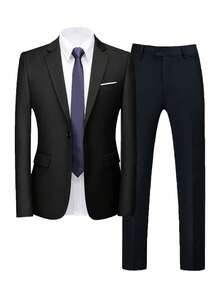 I FineLong Costume d'affaires pour hommes, ensemble de 2 pièces comprenant une veste et un pantalon, poches non ouvertes