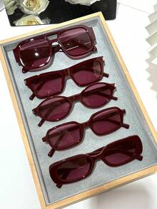 1pc Small Frame Various Shapes Fashion Glasses Retro Personalized Versatile Men's And Women's Fashion Glasses Wine Red Glasses Suitable For Daily Wearing Street Photography Jealousy Ah Travel Summer Beach Accessories Women's Accessories Autumn And Winter Outfit Festival/Birthday/Girlfriend Gift - 酒紅色 - 查看 9
