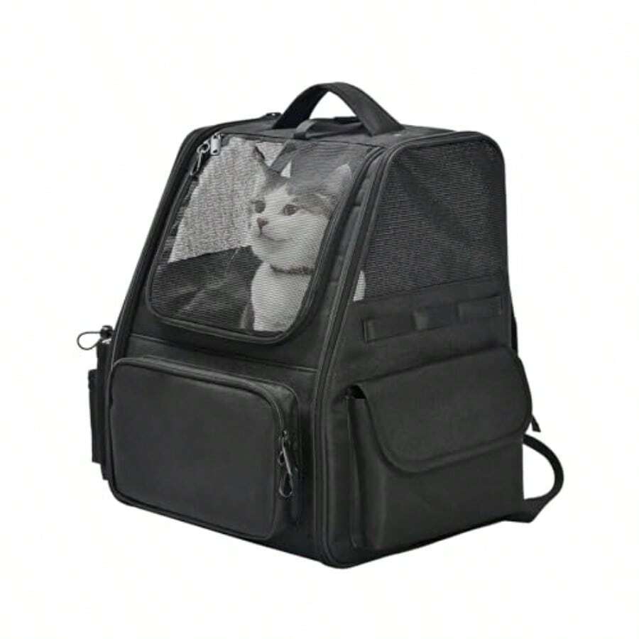Pet Backpack For Cats And Small Dogs Collapsible Travel Carrier With Ventilated Mesh Removable Pad And Safety Leash Black - 黑色 - 查看 1