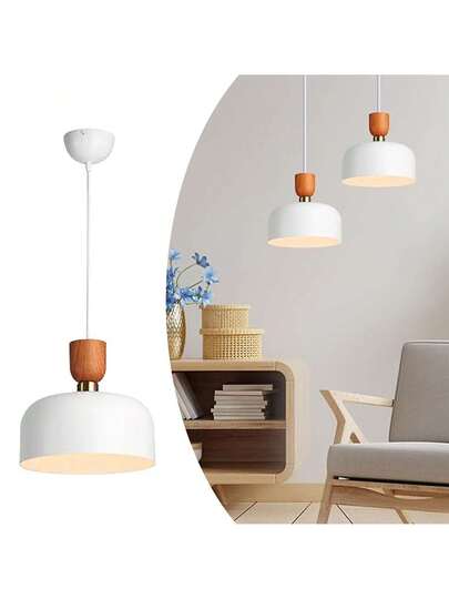 Alpinaluz Moderne Nordic Hang Verlichting 30cm Wit Metal Wood Effect, Adjustable Height, E27 Socket, Kitchen Or Dining Room view 2
