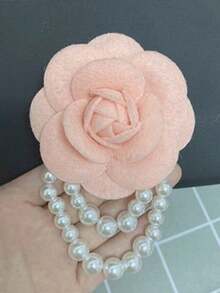 1件优雅女士山茶花仿珍珠流苏胸针，衬衫领连衣裙配饰，派对和婚礼礼物 - 彩色 - 查看 7