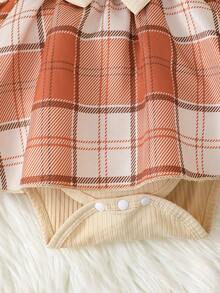 idolCat Baby Girls' Cute Big Bow Long Sleeve Gingham Romper Dress And Headband For Daily Play In Fall Outdoor - Rust Brown - View 10