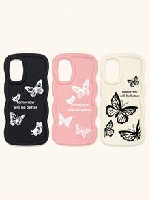 3pcs Luxury Creative Butterfly Print Matte Soft Phone Case, Compatible With IPhone & Galaxy Phones - Multicolor - View 20