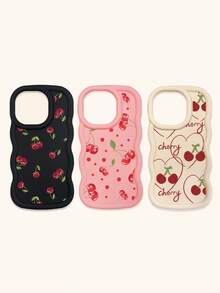 White Pink Black Milky White Creative Wavy Texture 3pcs Cherry Pattern Shockproof Phone Cases Fashion Phone Cases Compatible With IPhone & Galaxy Phones Spring Gift Case,International Version, Not The Domestic Version - Multicolor - View 45