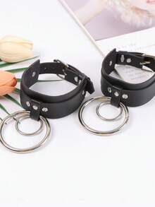 2 Peças Conjunto de Pulseiras de Tornozelo Decorativas Pretas de Couro PU para Mulheres, Ajustáveis, Bonitas e Sexy, Estilo Punk Gótico para Festa