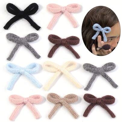 6pcs Fuzzy Yarn Woven Double-Layer Bow Mix Color, Jewelry Making Findings, DIY Hair Clips Headbands, Party Holiday Decor Home Accessories