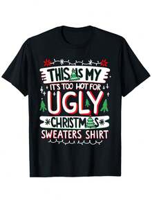 Camiseta gráfica divertida para niños y niñas "This Is My It'S Too Hot for Ugly Christmas Sweater" - 100% suave, transpirable y casual, camiseta de cuello redondo con estampado festivo de copo de nieve y árbol, lavable a máquina, regalo de vacaciones para todas las estaciones (negro), camiseta gráfica para niños, ropa de niño, camiseta de niño - Negro - Ver 10