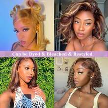 Bob Wig Human Hair Highlight Ombre 13x4 Lace Front Wigs 4/27 Honey Blonde Glueless Wigs Human Hair Pre Plucked With Baby Hair 180 Density Short Bob Wigs For Women Human Hair