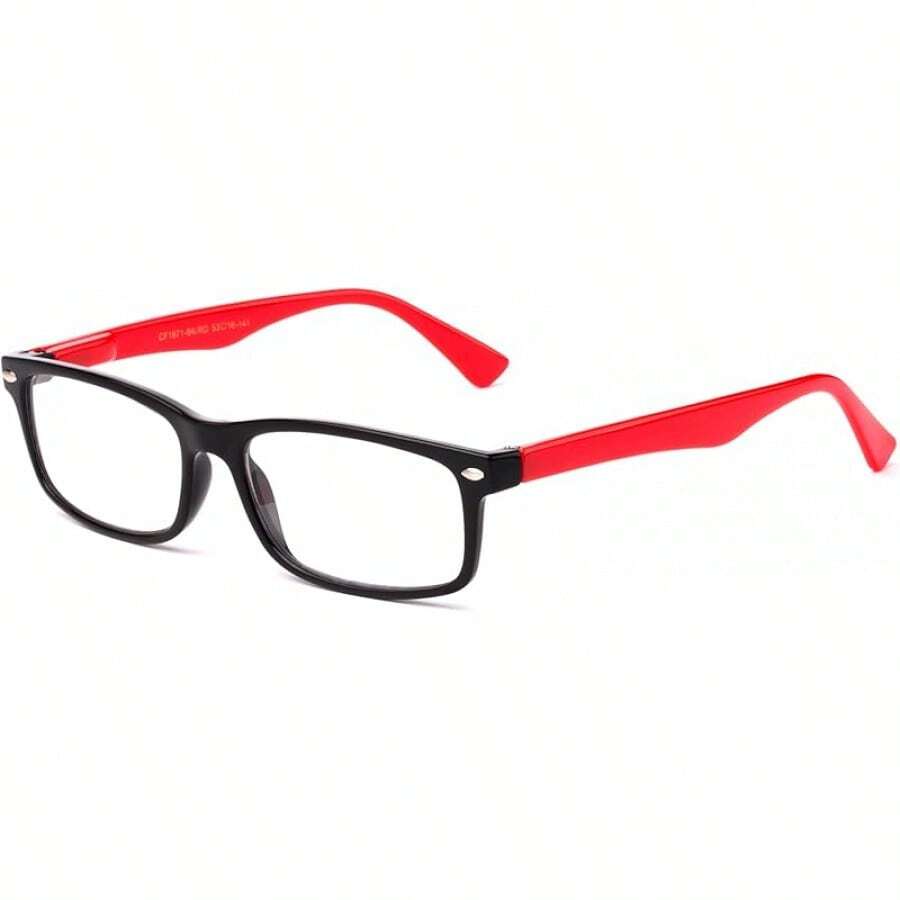 Lens Rectangle Frame Non Prescription Glasses - Fashion - 黑色/紅色 - 查看 1