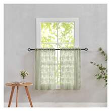 Green 24 Inch Long Boho Short Lace Cafe Curtains For Small Window Light Filtering Scalloped Edges Sheer Tier Curtains For Bathroom Basement Each 26x24 Inch - 多色612 - 查看 5