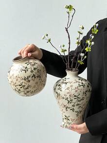 1个美式乡村风格裂纹陶瓷花瓶，复古花卉田园装饰花瓶，大容量壁炉架花瓶，适合插鲜花/干花，创意复古，节日派对装饰 - 彩色 - 查看 3