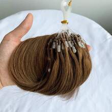 Micro Loop Hair Extensions Real Natural Straight Micro Ring Link Hair 12"-20" Loop Ring Human Hair Extension Black Brown Blonde 30g/Pack - S6 - Xem 2