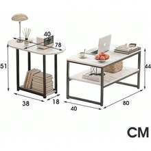 GM Bear Mesa de Centro para Sala con Estante de Almacenamiento Blanco, Juego de Mesas de Cafe o Mesas Laterales Auxiliares, Set 2 en 1 Coffee Table Imitación Mármol Estilo Minimalista Moderna - 1 - Ver 4