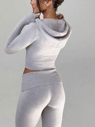 1pc Fashionable Sexy Fitted Cropped Hooded Cardigan