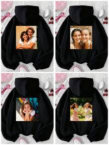 Customized Plus Size Personalized Photo Custom Plus Size Women's Fleece Sweatshirt, Customize Your/Couple's/Family's/Pet's/Friend's Photo, Women's Pullover Sweatshirt, Christmas Custom, Christmas , Autumn Wear, Back To School, Autumn Women's Wear, Autumn/Winter , Holiday Gift, Birthday Gift, Party, Winter Women's Wear, Class Uniform, Plus Size Women's Fleece Sweatshirt For Autumn/Winter, Black Sweatshirt