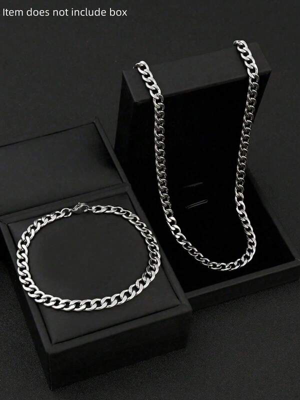 2 pezzi Set di collana e bracciale in acciaio inossidabile minimalista da uomo, gioielli di moda hip hop adatti per tutte le stagioni, regalo perfetto per Natale, San Valentino e Capodanno