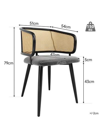 Dining Chairs, Chairs Rattan Backrest, Fluwelen Cushion Seat, Com Tafel Breathable, Moderne Restaurants, Living Rooms Cafes view 6