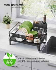 Dish Drainer Rack- Space-Saving Dish Drainer, Dish Racks For Kitchen Counter, Stainless Steel Kitchen Drying Rack With A Cutlery Holder, Black/Grey - 黑色 - 查看 1