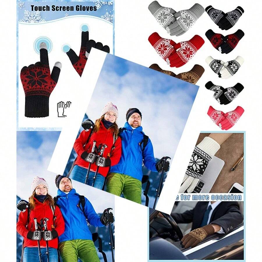 SATINIOR 9 Pares de Guantes de Invierno de Pantalla Tactil de Navidad Mitones de Punto con Estampado de Copos de Nieve - como en la foto - Ver 1